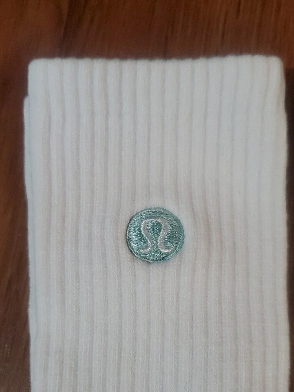 lululemon athletica White Crew Socks with Green and Teal Logo Accents